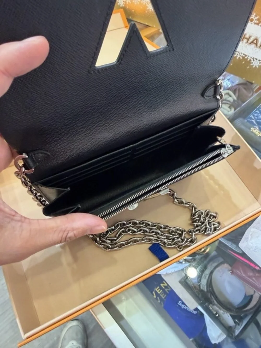 Louis Vuitton Black V-Accent Chain Crossbody Bag